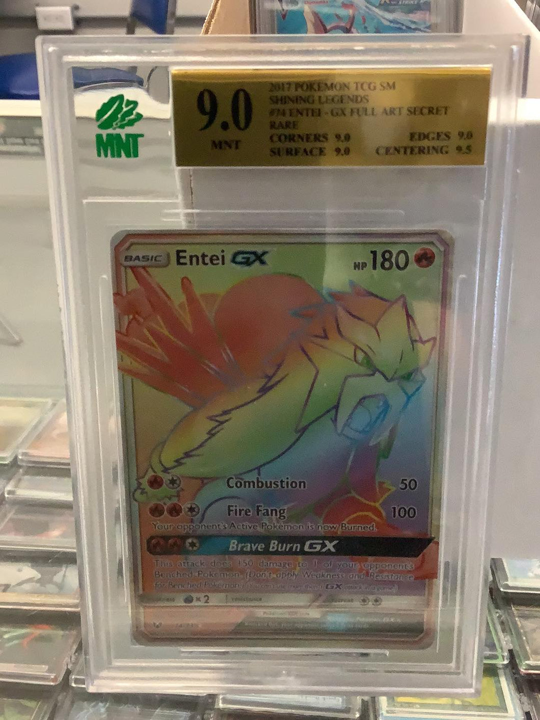 MNT 9.0 MNT Pokemon - Entei Gx Full Art Rare #74 - Pokemon Shinning Legends 2012 Graded Card