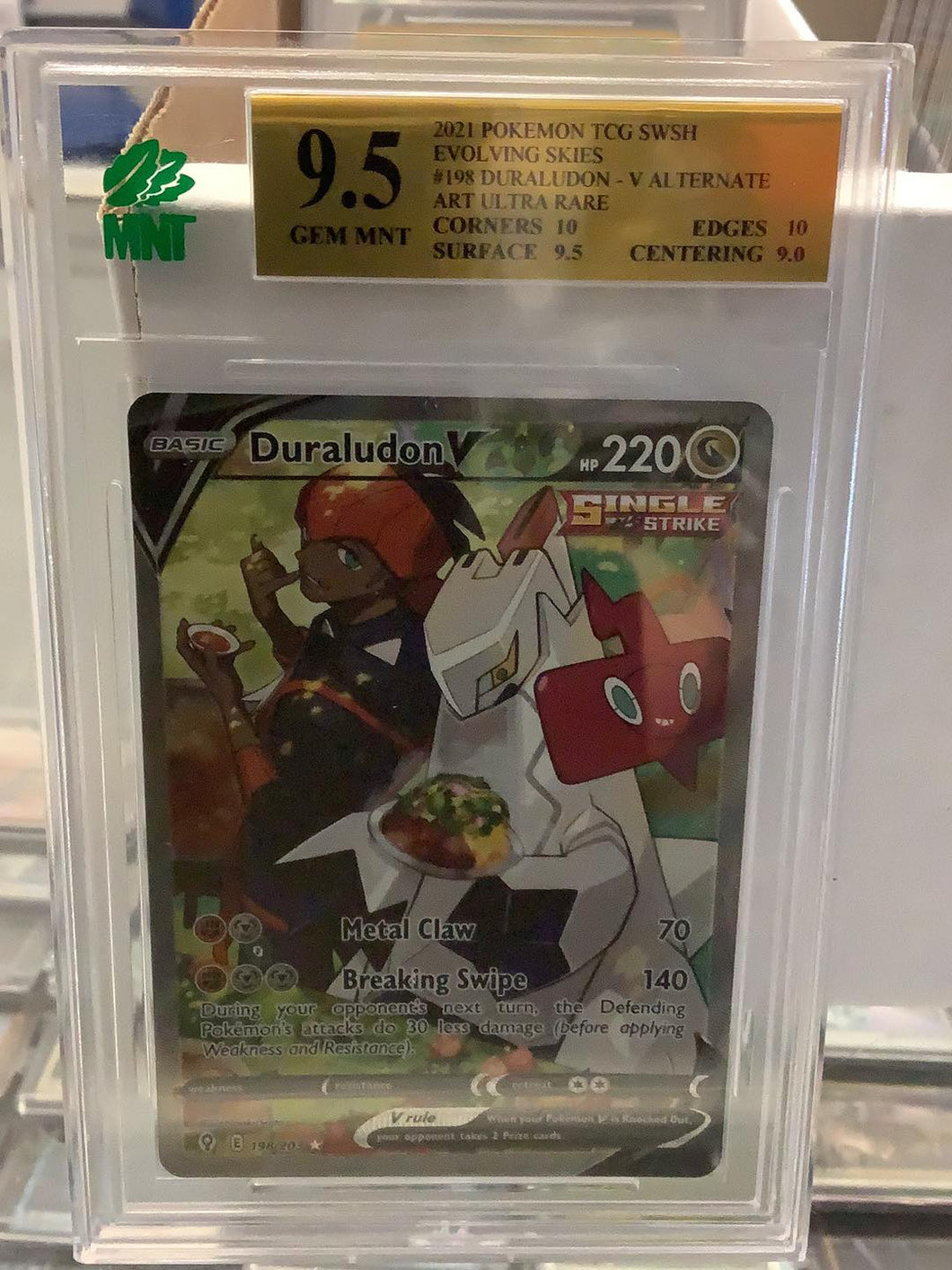 MNT 9.5 Gem Mnt Pokemon - Duraludon V Alt Art Rare #198 - Pokemon Evolving Skies 2021 Graded Card