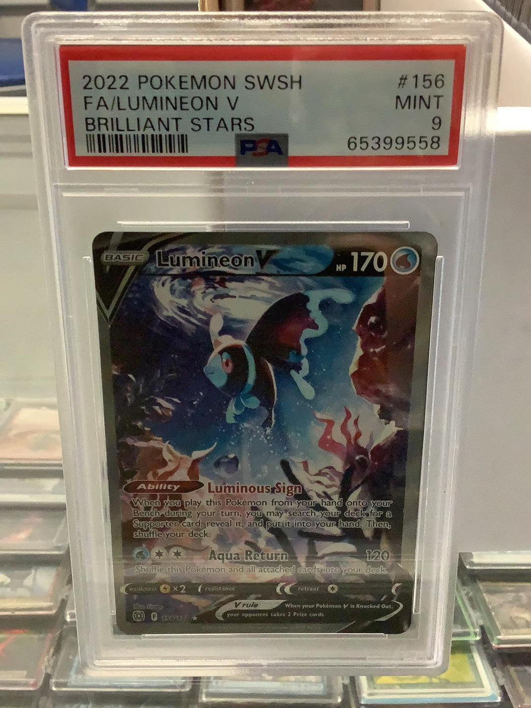 PSA 9 MNT Pokemon - Lumineon V #156 - Pokemon Brilliant Stars 2022 Graded Card