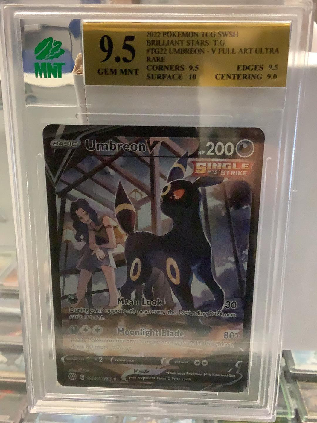 MNT 9.5 Gem Mnt Pokemon - Umbreon V Full Art Ultra Rare #TG22 - Pokemon Brilliant Stars Graded Card