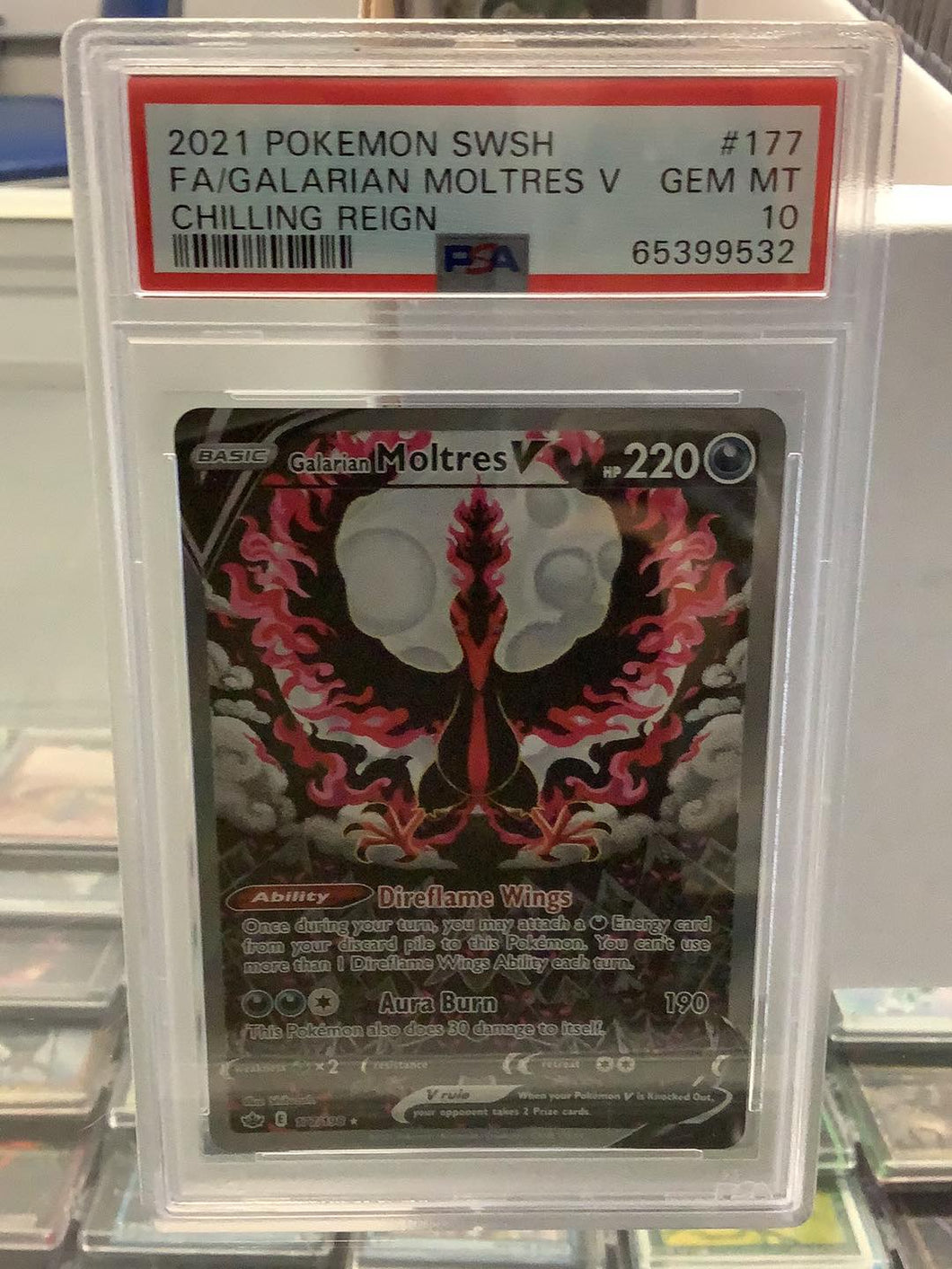 PSA 10 GEM MT Pokemon - Moltres V #177 - Pokemon Chilling Reign 2021 Graded Card