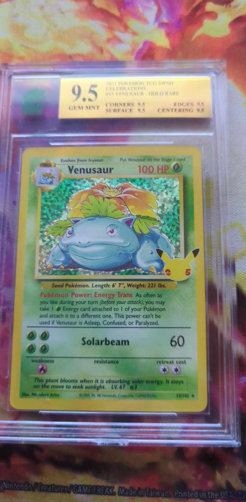 MNT 9.5 Gem Mnt Pokemon - Venusaur #15 2021 - Pokemon Celebrations Grade Card