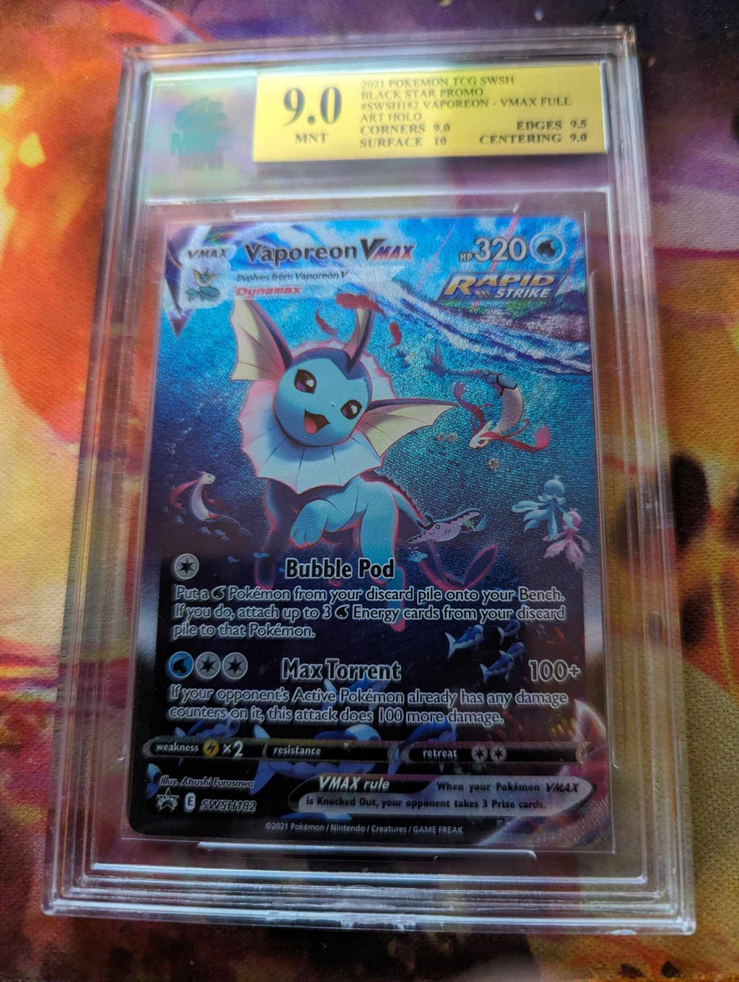 MNT 9.0 Gem Mnt Pokemon - Vaporeon Vmax #SWSH182 Full Art - Pokemon Black Star Promo 2021 Graded Card