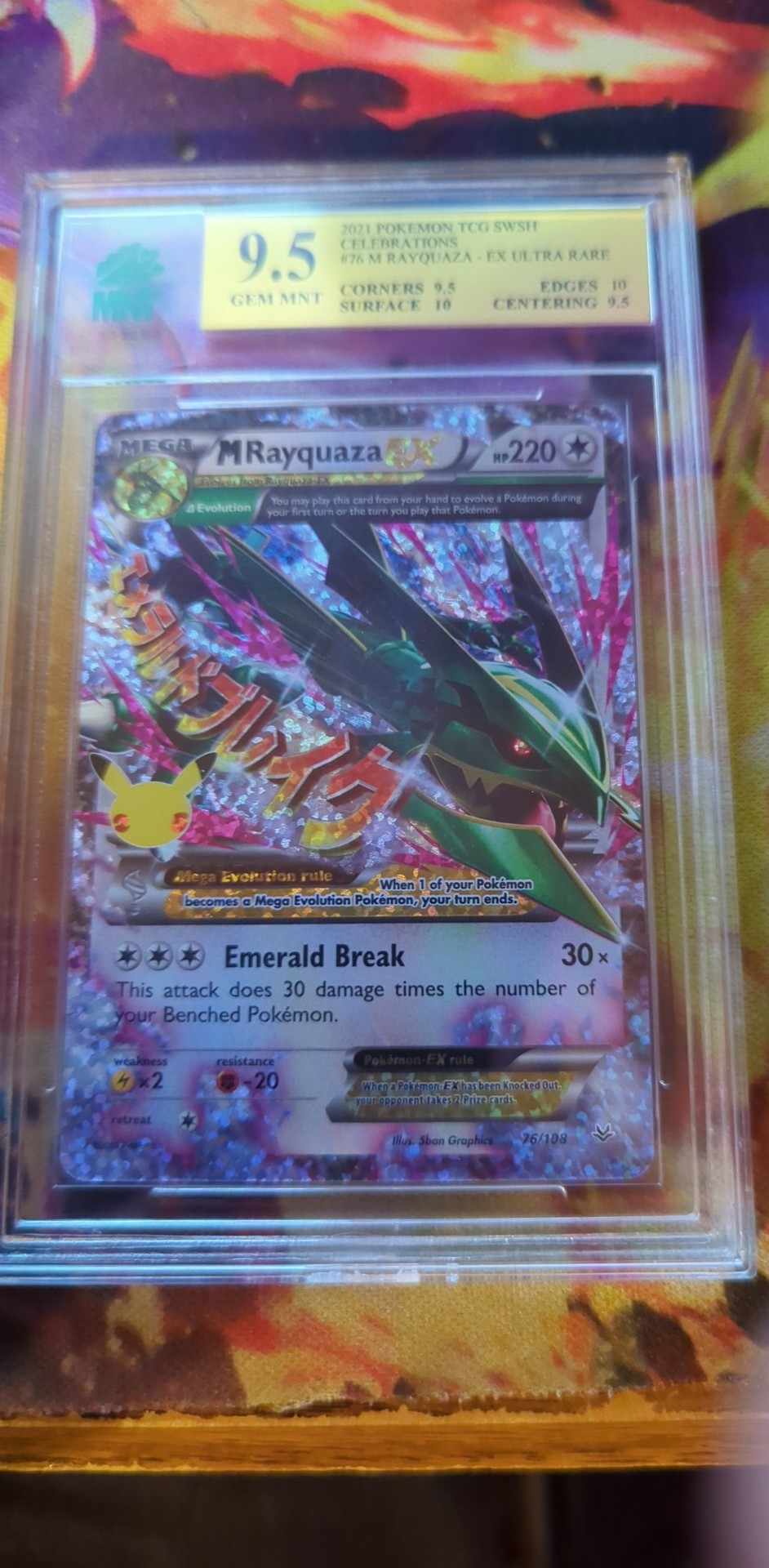 MNT 9.5 Gem Mnt Pokemon - M Rayquaza EX #76 Full Art - Pokemon Celebrations 2021 Graded Card